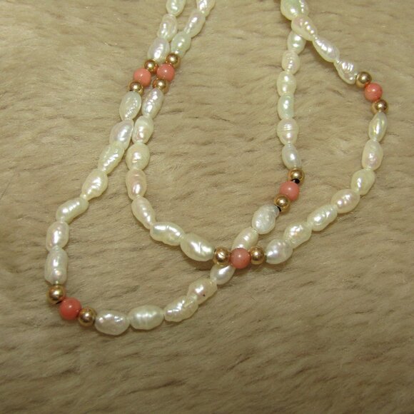 Vintage Imperial World, Inc freshwater pearl & coral necklace - Picture 1 of 7
